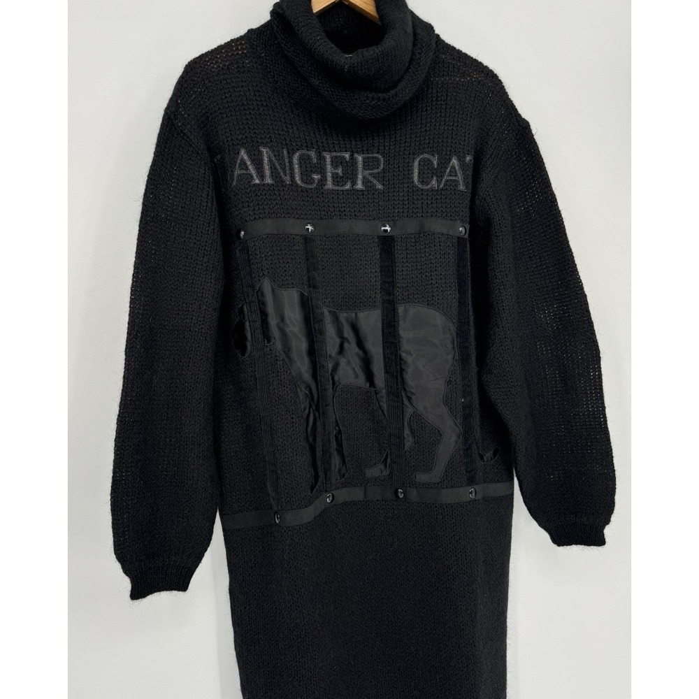 VTG JC‎ De Castelbajac Iceberg 42 Sweater Black Wool Oversized Danger Cat Rare